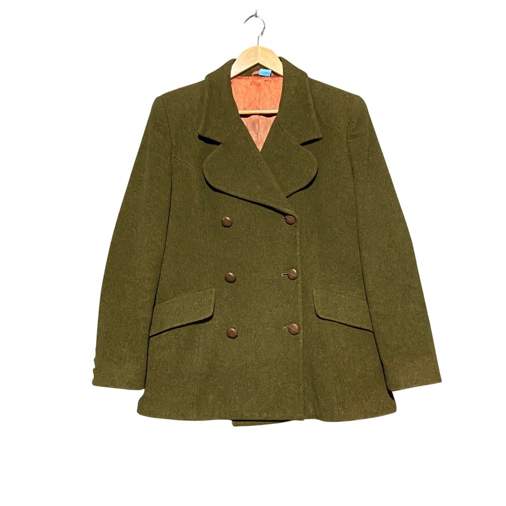 Hobbs Marilyn Anselm Vintage Wool Pea Coat Olive Green Double Breasted England L